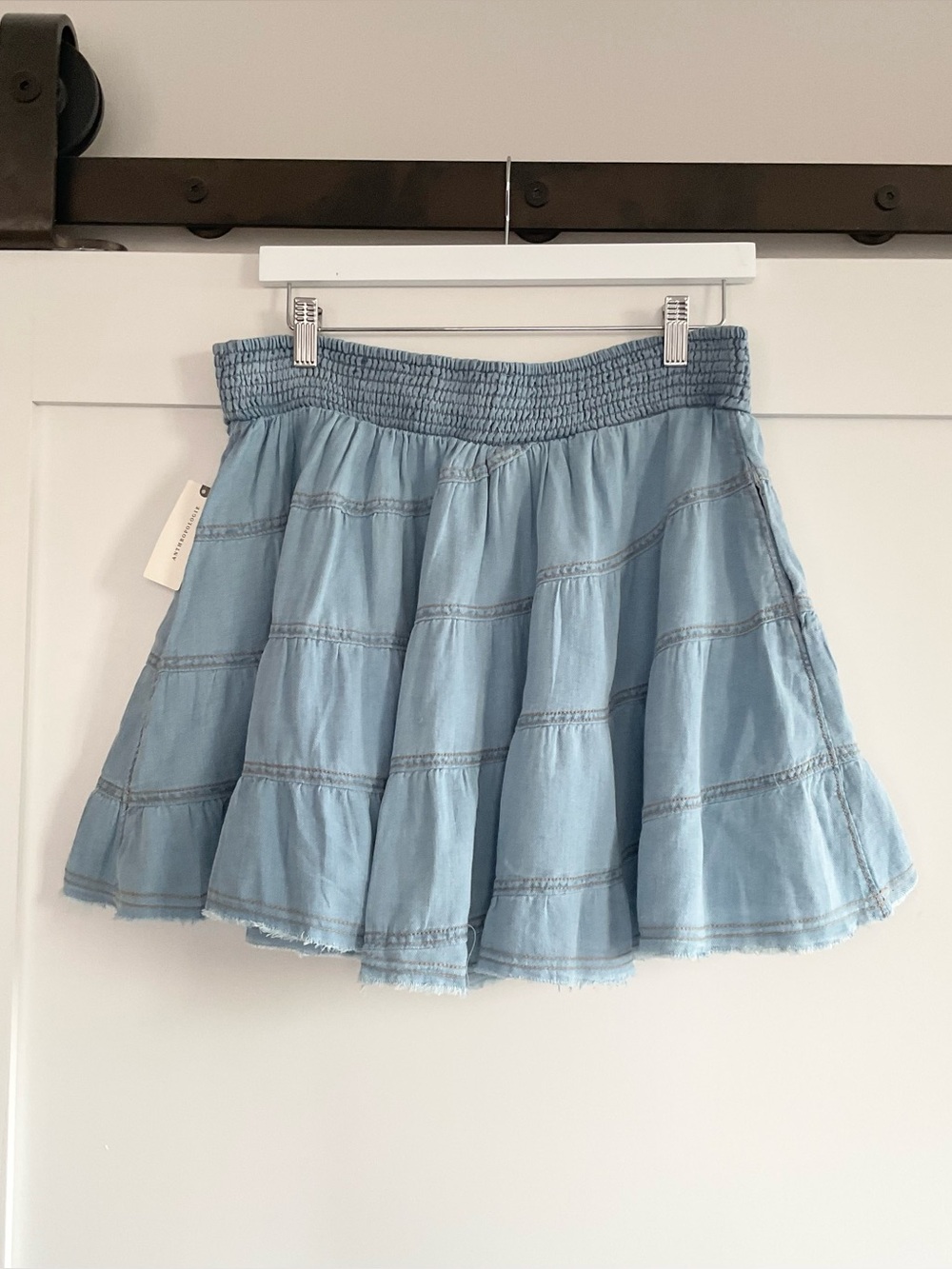 Anthropologie Pilcro Reese Smocked Light Blue Tiered Mini Skirt Size Medium NWT - Picture 4 of 15